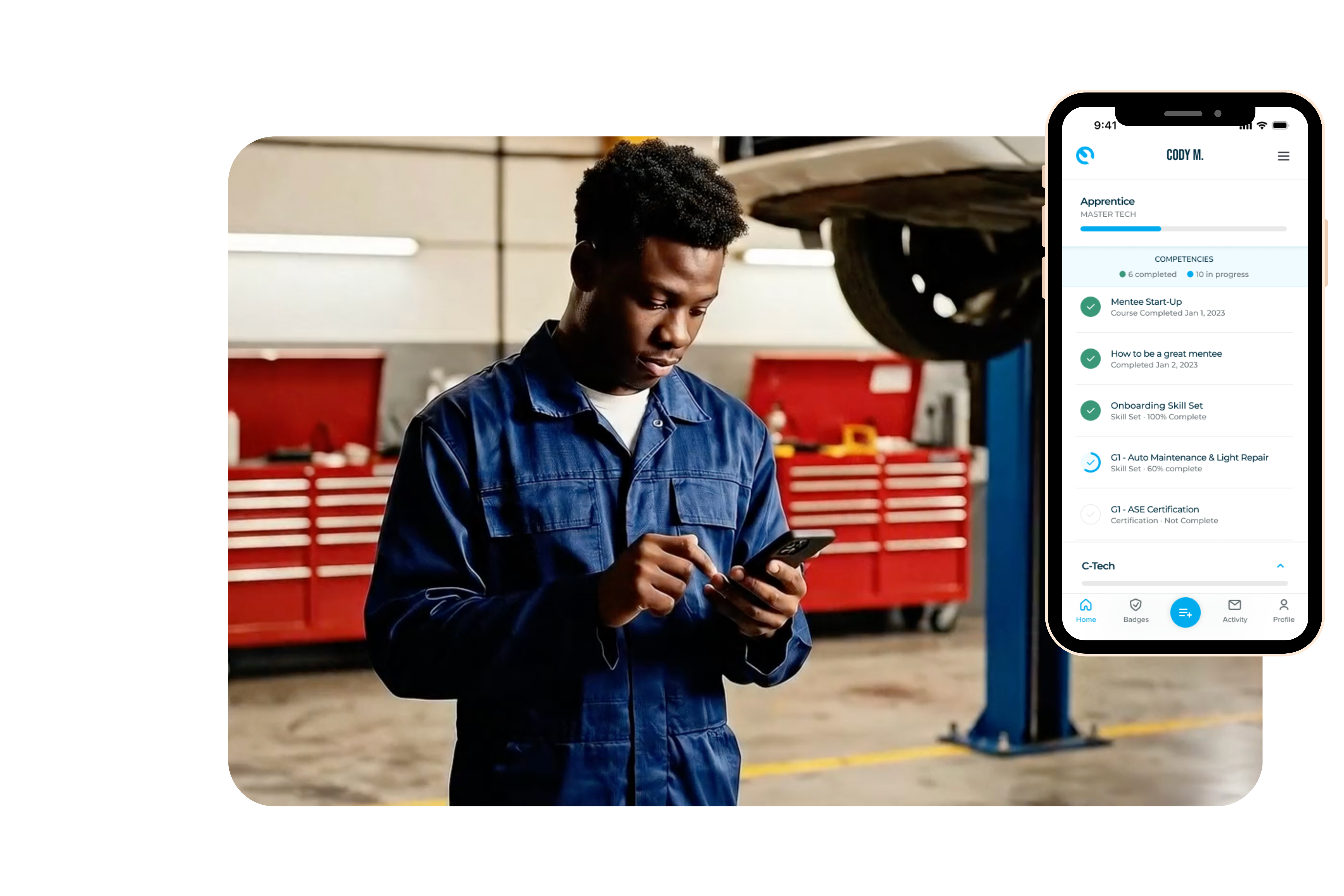 Mentor Mentee App Used By Mentee in Auto Shop