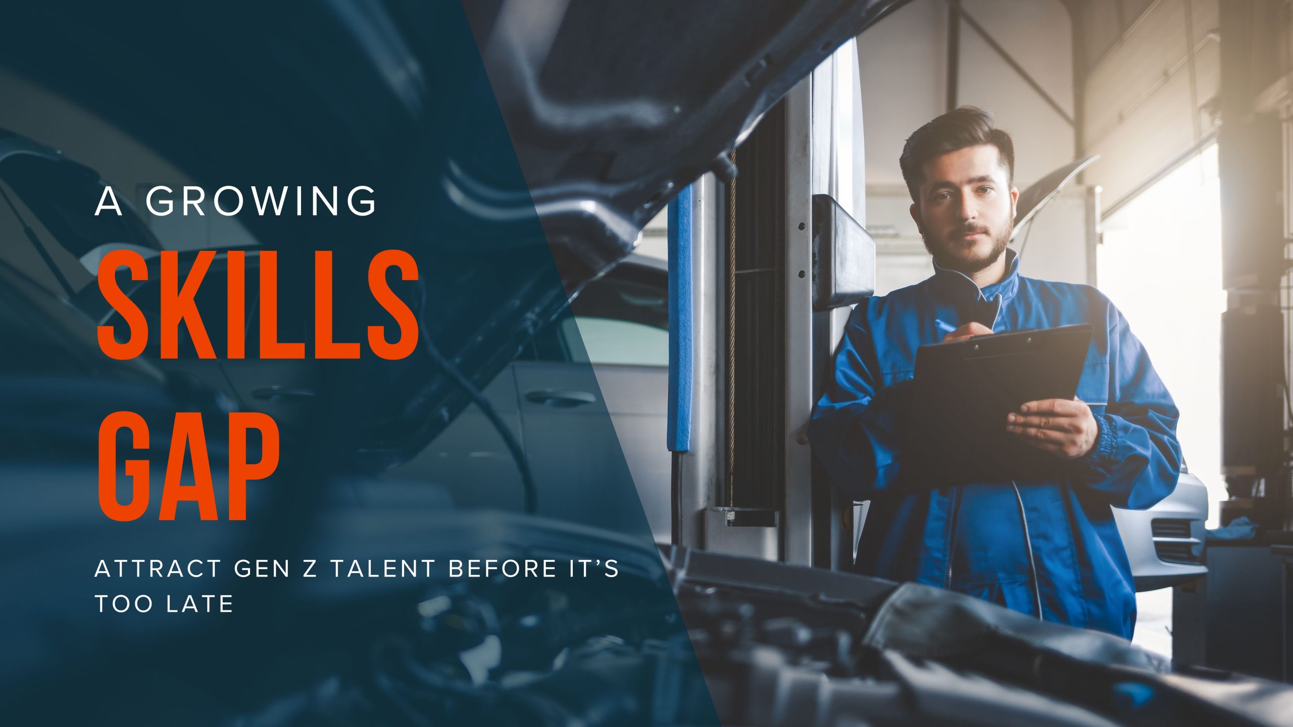 A growing skills gap text over image of auto mechanic